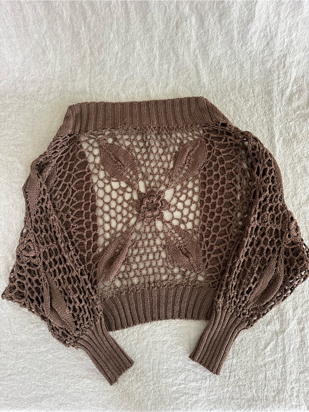 Brown Crochet Open-Knit Women's Cardigan Sweater - Picture 3 of 4